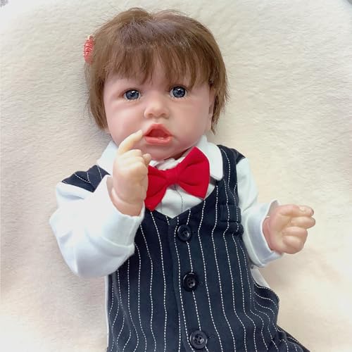 Silicone Baby, 22Zoll Sehen Sie Echt Aus Silikon Doll, Bestes Geburtstagsgeschenk FüR 3-JäHrige MäDchen,F-Boy von BesBet