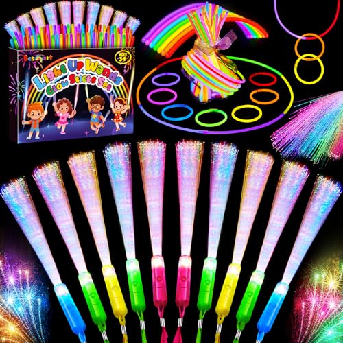 Besdiyart 10 Stück Leuchtstäbe Glasfaser, 50 Leuchtstäbe Bunte mit 50 Verbindern, Leuchtstäbe Knicklichter Partyzubehör, Leuchtwedel Party Set für Hochzeit Konzert Kindergeburtstag Weihnachten von Besdiyart