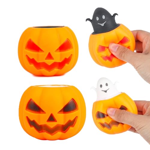 2 Stück Halloween Squishy Pop Out Kürbisspielzeug,Halloween Kürbis Spielzeug,Stress Relief Spielzeug,Pumpkin Ghost Cup Spielzeug Zum Stressabbau,Party Mitgebsel für Süßes Oder Saures Als Partygeschenk von Besmrpg