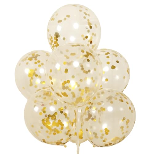 Besreey Luftballons mit goldenem Papier, goldene Konfetti-Luftballons, 100 Stück Latex-Konfetti-Luftballons Partyballon, Mehrfarbige Pailletten-Ballon-Partydekoration mit goldenem Papier für Hochzeit von Besreey