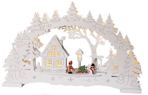 Best Season LED-Fensterleuchter "Village", 10 warm weiß LED, Material: Holz , Trafo circa 27 x 43 cm, natur 270-27 von Best Season