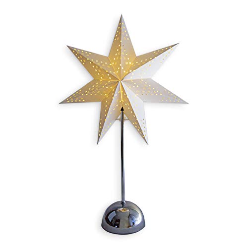 Star Trading CC302-55 LED-Standstern "Cellcandle" chrom/weiß, Metall/Papier, Lochmuster: Flocke, ca. 55x35 cm, Batterie, Timer, Lichterkette für gleichmäßige Ausleuchtung von Star