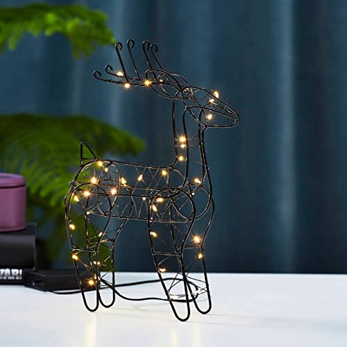 LED Hirsch Indy von Star Trading, Dekolicht Weihnachten mit Timer aus Metall in Schwarz, warmweiß, batteriebetrieben, Höhe: 29,5 cm von Best Season