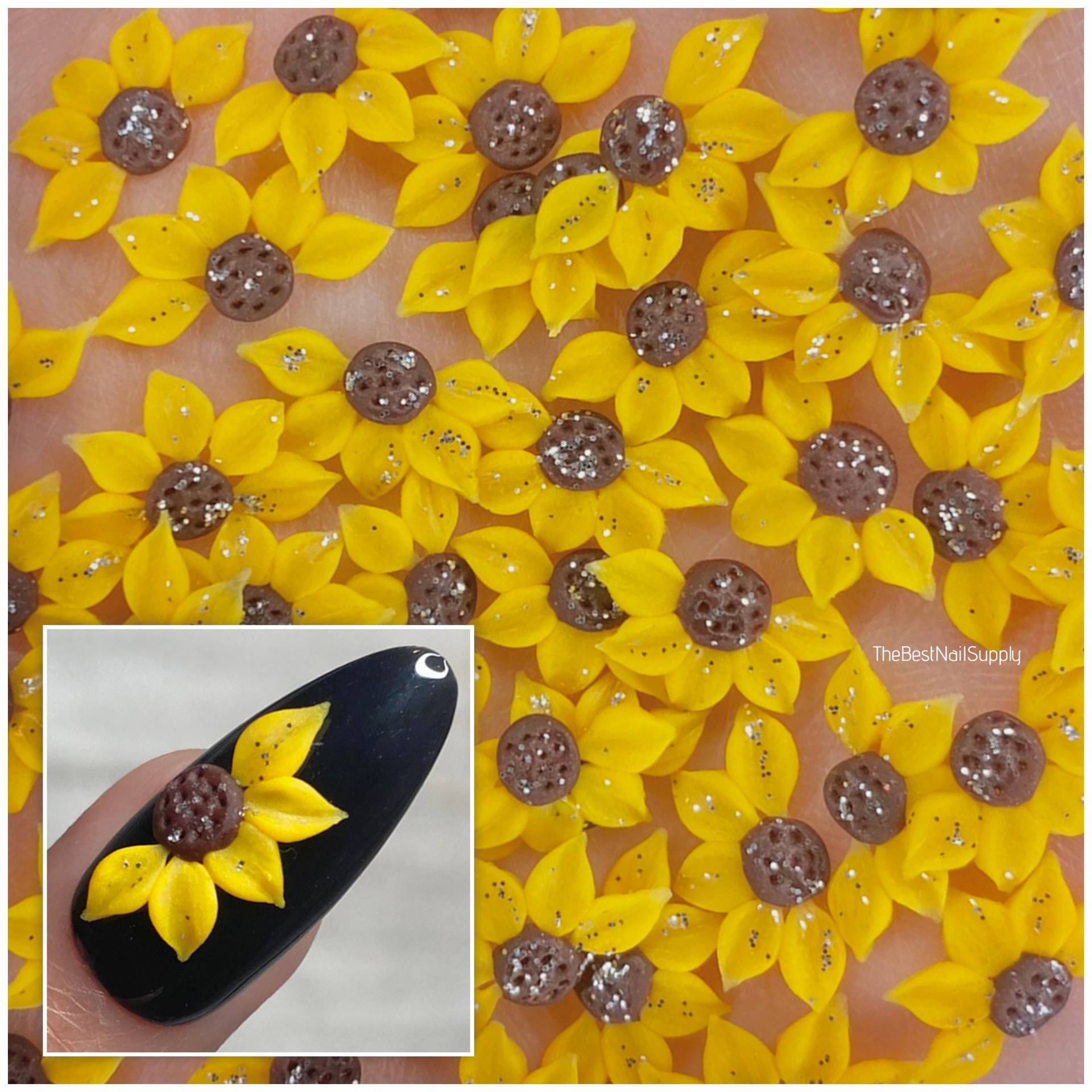 3D Acryl Sonnenblume | Nagel Anhänger Kunst Gelb Glitzer Blumen Hohe Qualität von BestNailSupplyLLC