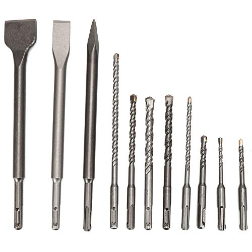 Professional SDS PLUS Meißel Set, 11 tlg SDS Plus Hammer Meißel Set, Professional Fliesenmeißel für alle SDS Plus Schlag-& Bohrhämme, SDS Plus Bohrer Set für Beton,Mauerwerk,Stein, Flachmeißel Breit von BestYiJo