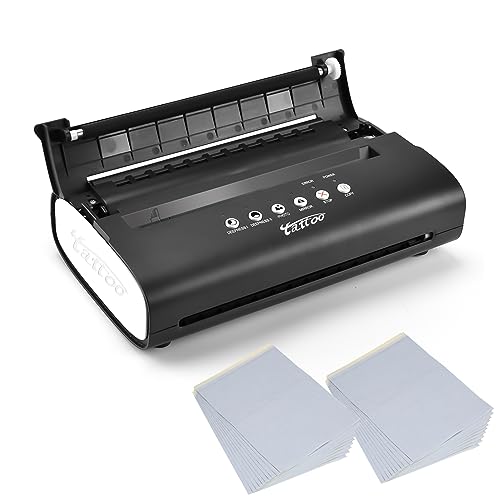 Bestauty Thermal Tattoo Papiertransfermaschine mit 20 Blätter Transfer-Papier, Tattoo Maschine Set Thermodrucker Tattoo Stencil Tattoo Drucker Printer Kopierer Thermodrucker für Tätowierung, Schwarz von Bestauty