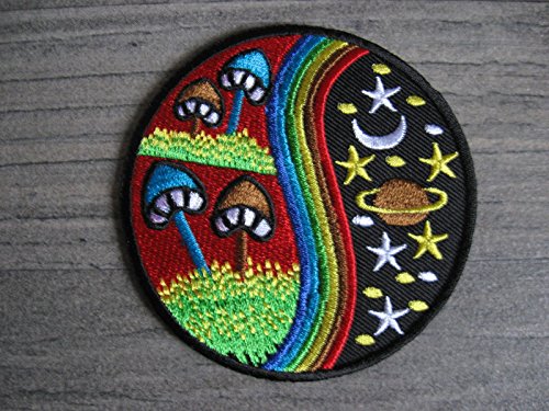 Aufnäher Bügelbild Aufbügler Iron on Patches Applikation Regenbogen Pilze Sterne Saturn Mushroom von Bestellmich / Aufnäher