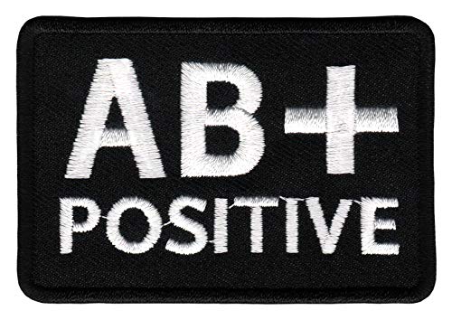 Blutgruppe AB + Positiv Aufnäher Bügelbild Patch Größe 7,5 x 5,0 cm von Bestellmich / Aufnäher