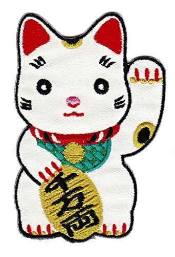 Bestellmich Maneki-Neko Weisse Katze Aufnäher Bügelbild Patch Applikation von Bestellmich