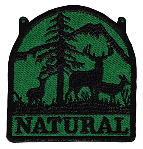 Natural Grün Hirsch Berge Natur Aufnäher Bügelbild Patch Applikation Größe 6,8 x 7,0 cm von Bestellmich