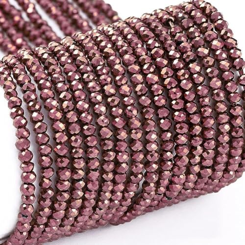 2200 Stück 2 mm galvanisierte Glas-Rondelle-Perlen, Kupfer, voll beschichtet, facettierte Perlen, lose Abstandshalter für Halsketten, Armbänder, Schmuck, Basteln von Bestewelry