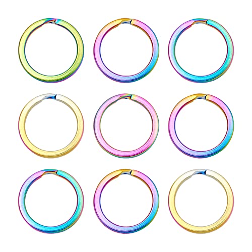 Bestewelry 10 Stück runde Schlüsselringe aus Edelstahl, 20 mm, Regenbogenfarben, flache Ring-Clips, Schlüsselanhänger, Verbindungsringe für Auto, Zuhause, Schlüssel, Kunsthandwerk von Bestewelry