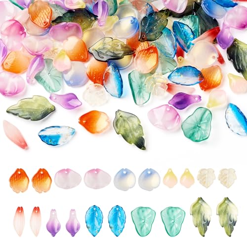 Bestewelry 100 Stück Petalin-Glas-Anhänger, Blatt-Kristallglieder-Charms, Blumen-Verbindungsstück, baumelnde Charms, bunt, für Ohrringe, Halsketten, Schmuckherstellung, Handwerk, Glas von Bestewelry