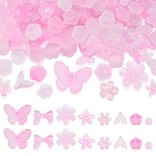 Bestewelry 100 g Acrylperlen in Blattform, Blume, Schmetterling, verschiedene Perlen, gefrostete Acryl-Pastellperlen, lose Abstandshalter-Perlen für Frühling, DIY, Armband, Halskette, Ohrringe, von Bestewelry