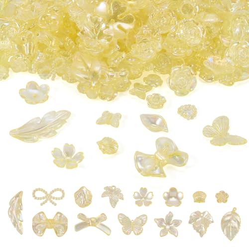 Bestewelry 100 g sortierte Acrylperlen Blumen Schmetterling Acrylperlen Kappe Bowknot Blatt baumeln Charms Perlen für DIY Armband Halskette Ohrring Schmuckherstellung, Gelb von Bestewelry