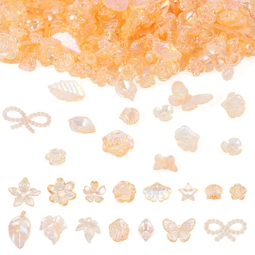 Bestewelry 100 g sortierte Acrylperlen Bowknot Schmetterling Acryl Perlen Blatt baumeln Charms Perlen Bulk für DIY Armband Halskette Ohrring Schmuckherstellung, PeachPuff von Bestewelry