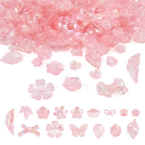 Bestewelry 100G Blume Schmetterling Acryl Perlen Sortierte Acrylperlen Kappe Bowknot Blatt baumeln Charms Perlen für DIY Armband Halskette Ohrring Schmuckherstellung, Perle Rosa von Bestewelry