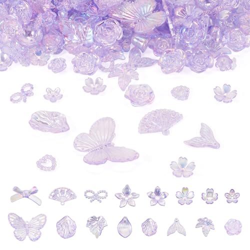 Bestewelry 100G Bowknot Schmetterling Acryl Perlen Sortierte Acrylperlen Blume Blatt baumeln Charms Perlen Bulk für DIY Armband Halskette Ohrring Schmuckherstellung, Flieder von Bestewelry