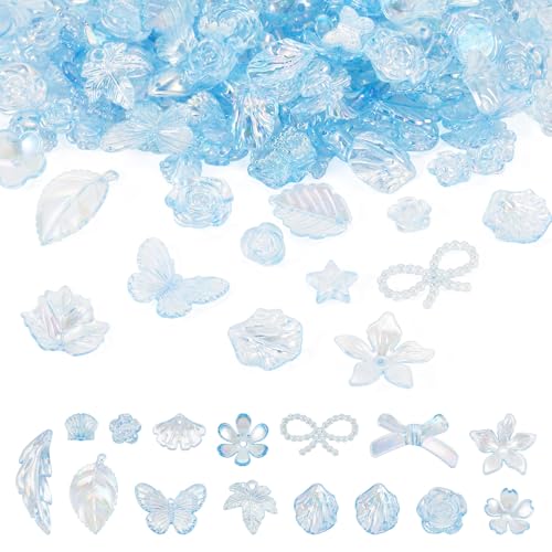 Bestewelry 100G Floral Schmetterling Acryl Perlen Kappe Sortierte Acryl Perlen Bowknot Blatt baumeln Charms Perlen für DIY Armband Halskette Ohrring Schmuckherstellung, Hellblau von Bestewelry