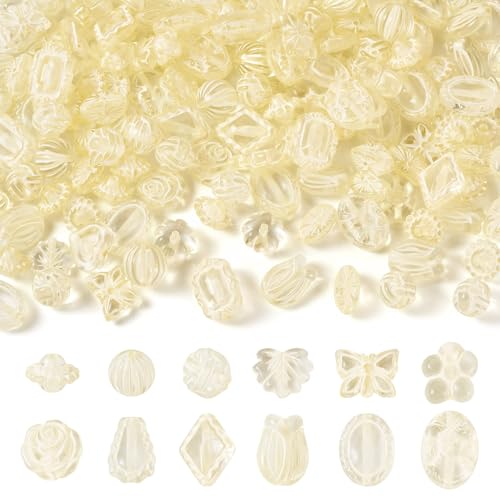 Bestewelry 100G Transparente Acrylperlen Blatt Blume Schmetterling Acrylperlen Sortierte Lose Spacer Perlen für DIY Armband Halskette Ohrring Schmuckherstellung, Goldenrod Gelb von Bestewelry