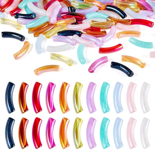 Bestewelry 110 Stück Acrylröhrenperlen, 11 Farben, transparent, gebogene Röhrenperlen, lange Drehung, Kunststoff-Abstandshalter für Freundschaftsarmbänder, Armbänder, Halsketten, Schlüsselband, DIY, von Bestewelry