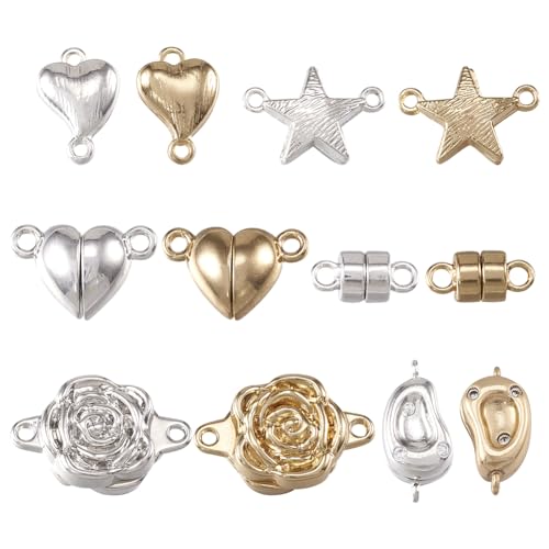 Bestewelry 12 Sets Herz Rose Messing Magnetverschlüsse Goldener Schmuck Magnet Konverter Herz Stern Armband Halskette Verbinder für DIY Handwerk Herstellung von Bestewelry