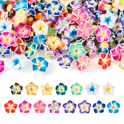 Bestewelry 120 Stück Blumen-Ton-Perlen, 3D-Hawaii-Plumeria, Polymer-Ton-Perlen, tropische Blumen, Cabochons mit flacher Rückseite, für Bastelarbeiten, Schmuckherstellung von Bestewelry