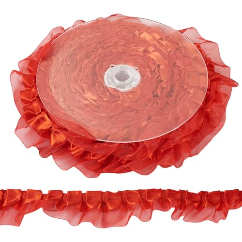 Bestewelry 21.8 Yards 2-lagige plissierte Satin-Organzabänder 40 mm breit Spitzenrand für DIY Kissen Dekor Kostüm Zubehör Nähen Kleid Dekoration, Rot von Bestewelry