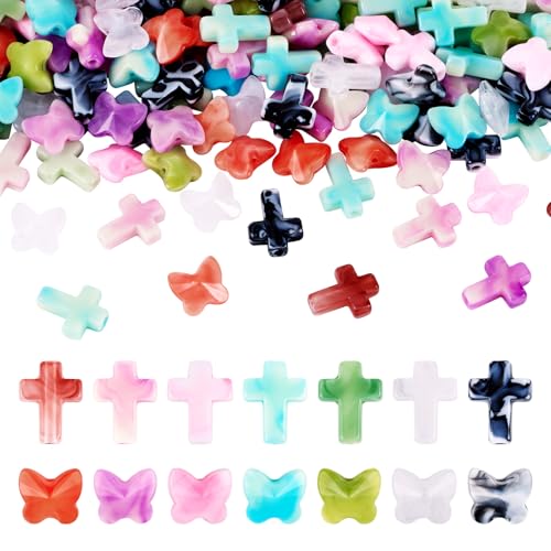 Bestewelry 280 Stück Kreuzperlen Großpackung Schmetterling bunte Perlen Imitation Edelstein Acryl Spacer Perlen für Ostern Halskette Schmuck Zubehör Armband Ohrring Handwerk Schlüsselanhänger Damen von Bestewelry