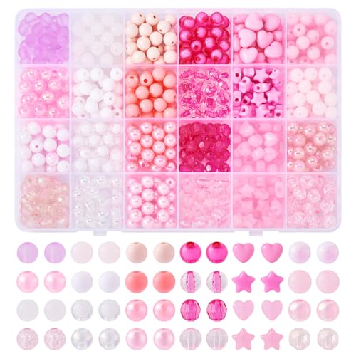 Bestewelry 593 Stück rosa Themen Acryl Runde Perlen Herz Stern Acryl mattierte Perlen für DIY Armband Ohrring Halskette Schmuckherstellung Kit von Bestewelry