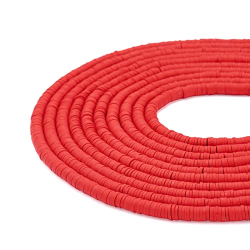 Bestewelry 6 mm 10 Stränge Polymer Ton Perlen Heishi Disc Perlen Flache Runde Lose Spacer Perlen für DIY Armbänder Halsketten Schmuckherstellung (Rot) von Bestewelry