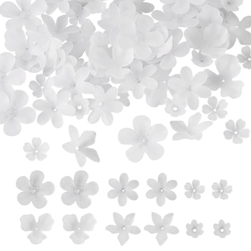 Bestewelry 60 Stück Acryl-Perlenkappen, 6 Stile, mattierte Blumen-Perlenkappen, sortiert, weiß, transparent, Abstandshalter, Perlenkappen für selbstgemachte Halsketten, Ohrringe, Armbänder, Basteln, von Bestewelry