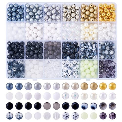 Bestewelry 600 Stück runde Acrylperlen, mattierte Acrylperlen, knisternde Acrylperlen, lose Abstandshalter-Perlen für DIY-Armband, Ohrringe, Halskette, Schmuckherstellungs-Set von Bestewelry