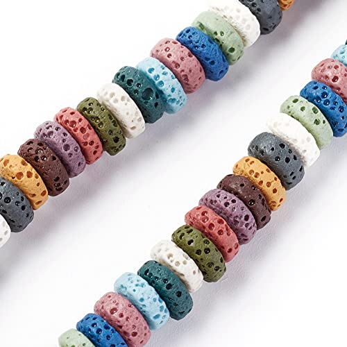 Bestewelry 62 Stück 8 mm natürliche Lavastein-Perlen, gefärbt, flache, runde Chakra-Perlen, Edelstein-Perlen, lose Perlen, Energie-Heilperlen für Armbänder, Ohrringe, Schmuckherstellung von Bestewelry