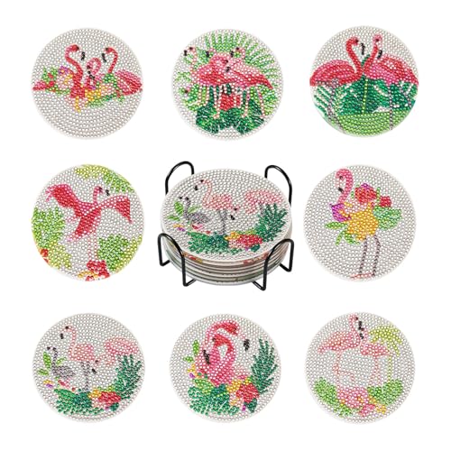 Bestewelry 8pcs Diamond Painting Coasters Kits with Holder Flamingo Pattern Diamond Art Coasters Cup Mat for Adults Beginners DIY Crafts Home Decor von Bestewelry