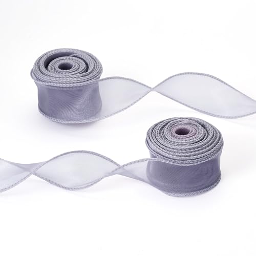 Bestewelry 9,1 m Polyesterband mit Drahtrand, 40 mm breit, Polyester-Stoffbänder, doppelseitiges Satinband für selbstgemachte Blumenschleife, Party-Dekoration, Grau von Bestewelry