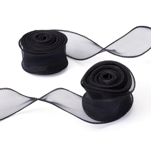 Bestewelry 9,1 m Polyesterband mit Drahtrand, 40 mm breit, Polyester-Stoffbänder, doppelseitiges Satinband für selbstgemachte Blumenschleife, Party-Dekoration, Schwarz von Bestewelry