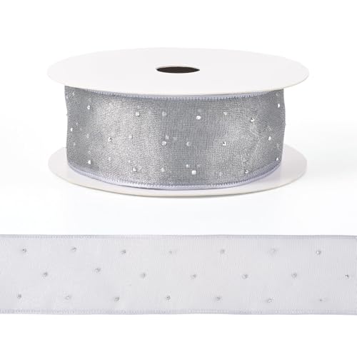 Bestewelry 9M Polyester Strass Band 38mm Breit Double Faced Lace Trim Polyester Satin Ribbon for DIY Flower Bowknot Craft Party Decoration,Silver von Bestewelry