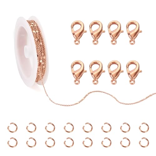 Bestewelry Flache runde Gliederketten aus Messing, 4,5 m, Rotgold, mit Verschlüssen, Biegeringe für DIY-Ketten, Armbänder, Halsketten, Schmuckherstellungs-Set von Bestewelry