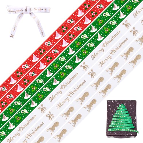 Bestewelry Ripsbänder aus Polyester, Weihnachtsmotiv, 10 mm, Weihnachtsmannmützen, Geschenkband für DIY-Nähprojekte, Party-Dekoration, 8 Yards von Bestewelry