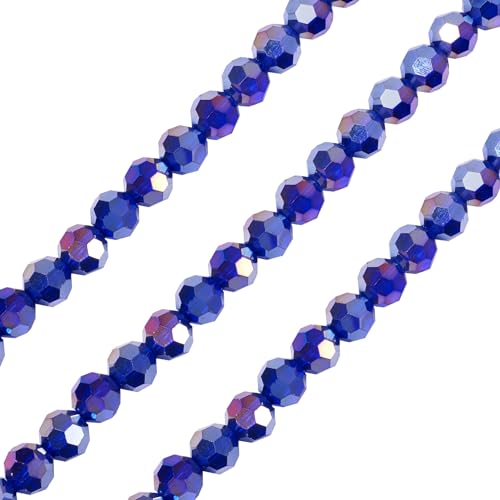 Bestewelry Runde facettierte Glasperlen, 10 mm, Kristallperlen, lose Abstandshalter-Perlen für Armbänder, Halsketten, Schmuckherstellung, Indigo, 4 Stränge von Bestewelry