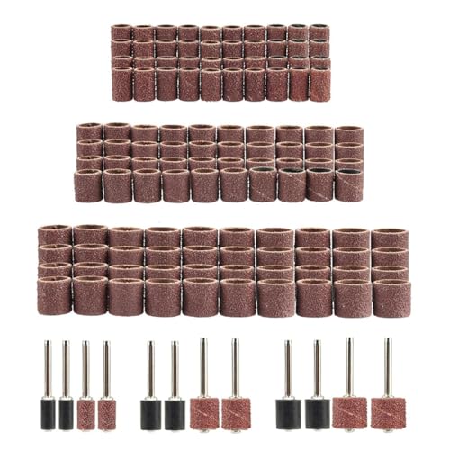 Bestgle 132Pcs Schleifhülsen Schleifbänder 80 120 180 Grit Schleifbänder Mini Drum Schleifhülsen Set,mit 3mm Trommel Mandrels,Schleifwerkzeuge für Maniküre Pediküre Mahlen Schmuckpolieren von Bestgle