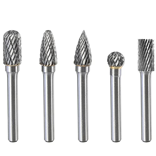 Bestgle wolframcarbid fräser 5 stück raspel set 6 mm schaft fräser bit doppelschnitt frässtifte professionell schleifaufsatz hartmetall rotationsfräser für holzbearbeitung gravur polieren schnitzen von Bestgle