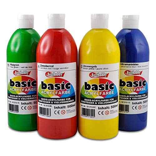 Besthobby Basic Acrylfarbe 500 ml (05 Scharlachrot) Leinwand Papier Holz Malfarbe Bastelmaterial von Besthobby