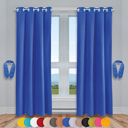 Bestlivings Dekoschal Ösen Ellen 2er Pack inkl. Raffhalter & Raffhaken, Auswahl: Größe 140 x 225 cm, Farbe: blau - royalblau von Bestlivings