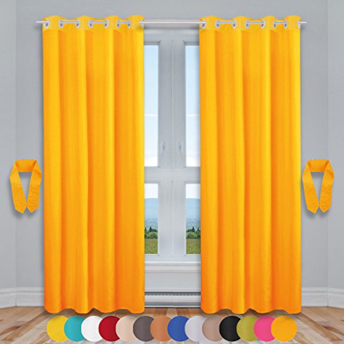 Dekoschal Ösen Ellen 2er Pack inkl. Raffhalter & Raffhaken, Auswahl: Größe 140 x 145 cm, Farbe: Hellorange - marigold von Bestlivings