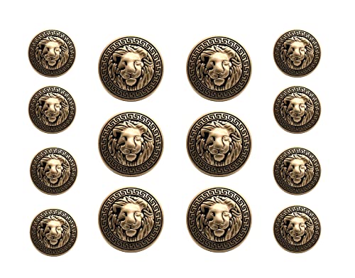 14 Stück Kleiderknöpfe, 8 Stück x 20 mm und 6 Stück x 25 mm, Löwenkopf-Metall-Nähknöpfe, Schaft, runde Form (Gold) von Bestowal