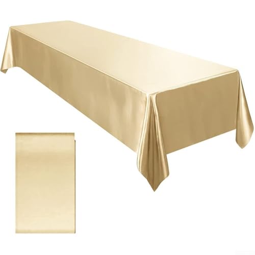 Besttoolifes Tischdecke, rechteckig, 145 x 260 cm, glänzender Satin, abwaschbare Tischdecke, elegantes Satintuch für Hochzeit, Bankett, Party, Feier, Polyesterfaser (Champagner) von Besttoolifes