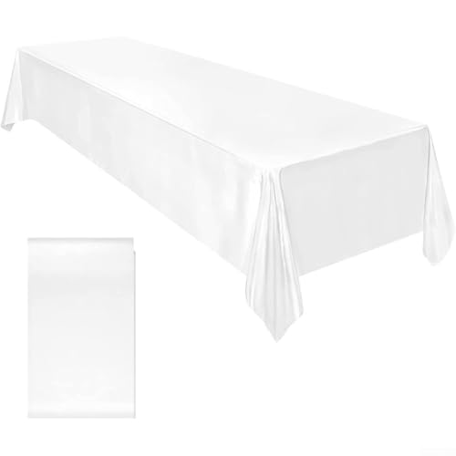 Besttoolifes Tischdecke, rechteckig, 145 x 260 cm, glänzender Satin, abwaschbare Tischdecke, elegantes Satintuch für Hochzeit, Bankett, Party, Feier, Polyesterfaser (Weiß) von Besttoolifes