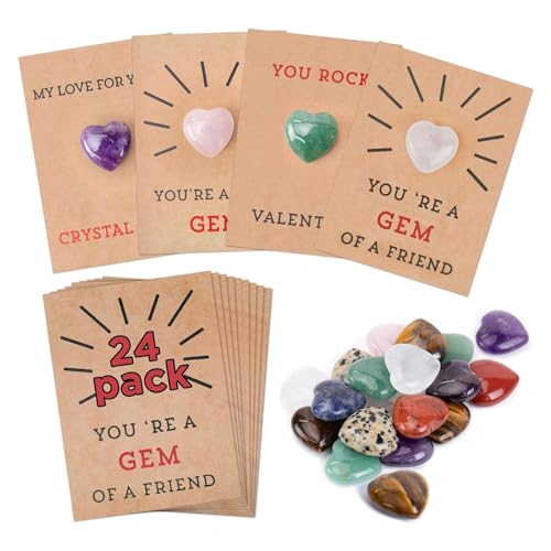 Bestvisse 24 Stück Valentinstagskarten mit herzförmigen Kristallsteinen, Valentinstagsgeschenke für Kinder, Jungen, Mädchen, Schule, Partygeschenk von Bestvisse